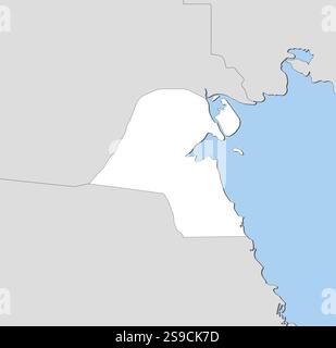 Map of Kuwait and nearby countries, Kuwait is highlighted in white. Stock Vector
