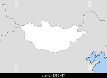Map of Mongolia and nearby countries, Mongolia is highlighted in white. Stock Vector