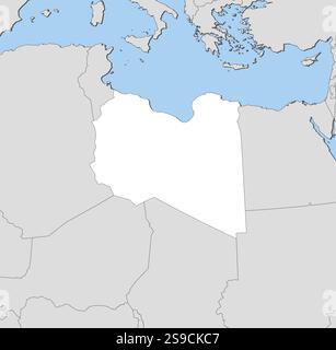 Map of Libya and nearby countries, Libya is highlighted in white. Stock Vector