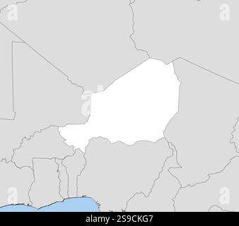 Map of Niger and nearby countries, Niger is highlighted in white. Stock Vector