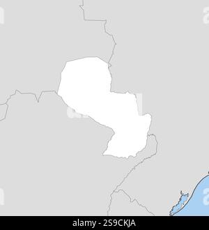 Map of Paraguay and nearby countries, Paraguay is highlighted in white. Stock Vector