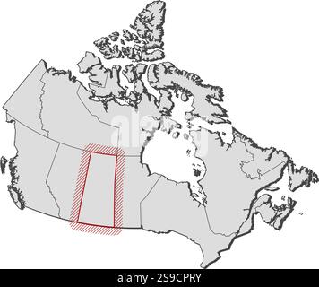 Map of Canada with the provinces, Saskatchewan is highlighted by a hatching. Stock Vector