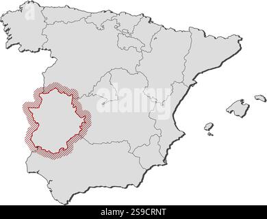 Map of Spain with the provinces, Extremadura is highlighted Stock ...