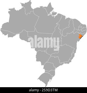 Map of Brazil with the provinces, Sergipe is highlighted by orange. Stock Vector
