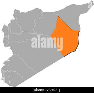 Map of Syria with the provinces, Deir ez-Zor is highlighted by orange. Stock Vector