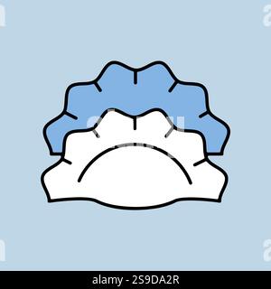 Two dumplings, potstickers or jiaozi vector icon. Fast food sign. Graph symbol for cooking web site and apps design, logo, app, UI Stock Vector