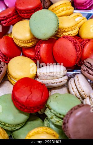 French macaroons on in a serving dish at a self service buffet Stock Photo