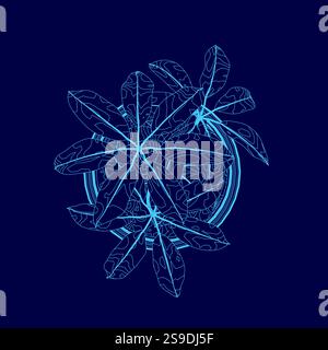 The image is a blue drawing of a plant with leaves and stems. The drawing is of a plant with leaves and stems, and it has a blue color scheme Stock Vector