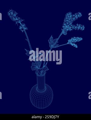 Blue vase with a flower in it. The flower is in the center of the vase and is surrounded by a stem. The vase is placed on a blue background Stock Vector