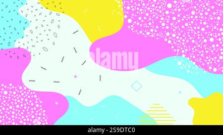 Colorful Pop Art Paint Splash Background with Trendy Memphis-Style Geometric Design Overlay. Stock Vector