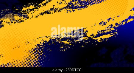 Yellow Background with Black Distressed Grunge Texture, Splatter Marks, and Paint Dots. Stock Vector