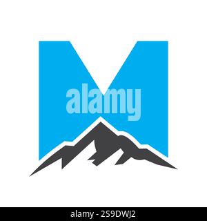 Initial Monogram Letter M Mountain Logo. Explore Mountain Adventure Symbol Stock Vector