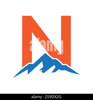 Initial Monogram Letter N Mountain Logo. Explore Mountain Adventure Symbol Stock Vector