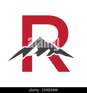 Initial Monogram Letter R Mountain Logo. Explore Mountain Adventure Symbol Stock Vector