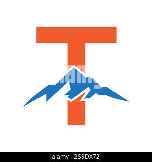 Initial Monogram Letter T Mountain Logo. Explore Mountain Adventure Symbol Stock Vector