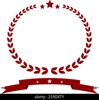 laurel wreath isolated on white, laurel wreath vector illustration. Orange Blank Empty Wheat Laurel Wreath Template, Ribbon, Label, Sticker, Banner. Stock Vector