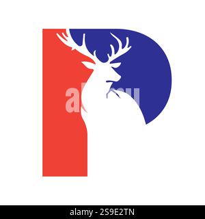 Initial Monogram Letter P Deer Logo Design Vector Template Stock Vector