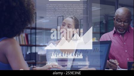 Data analysis and coding image over diverse business people working in office Stock Photo