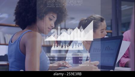 Data analysis and coding image over diverse business people working in office Stock Photo