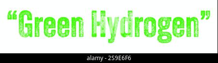 Textured bold green typography reads Green Hydrogen, representing clean, renewable energy and sustainability, Stock Vector