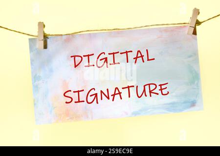This concept illustrates the significance of digital signatures in business technology. Stock Photo