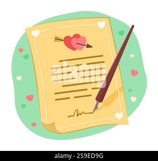 Marriage Certificate Document with Signature for Love and Marriage Concept Illustration Stock Vector