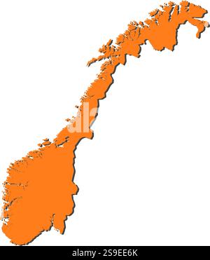Map of Norway, filled in orange. Stock Vector