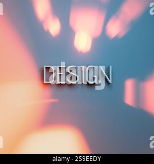 A simple inscription "Design" on the wall. Dramatic lighting. Special light effects. 3D illustration. Stock Photo