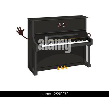 Cartoon funny piano musical instrument character. Isolated vector funny fairytale key instrument personage with happy smiling face for music school ed Stock Vector