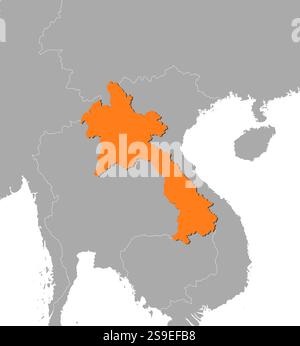 Map of Laos and nearby countries, Laos is highlighted in orange. Stock Vector