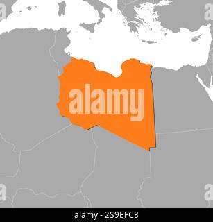 Map of Libya and nearby countries, Libya is highlighted in orange. Stock Vector