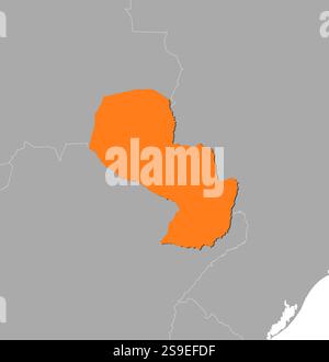 Map of Paraguay and nearby countries, Paraguay is highlighted in orange. Stock Vector