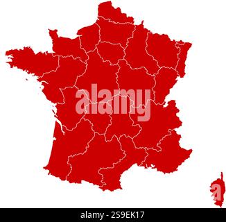 Map of France in black with the provinces. Stock Vector