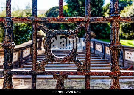 Old Rusty Wrought Iron Gate in Naples Italy Stock Photo