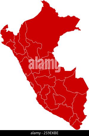 Map of Peru in black with the provinces. Stock Vector