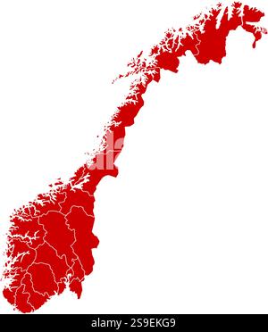 Map of Norway in black with the provinces. Stock Vector