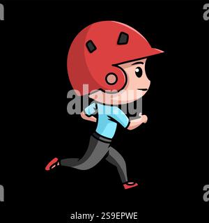 Baseball chibi mascot character with helm in running pose in black background Stock Vector