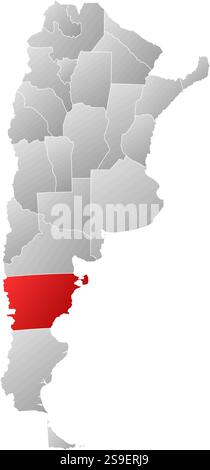 Map of Argentina with the provinces, filled with a linear gradient, Chubut is highlighted. Stock Vector