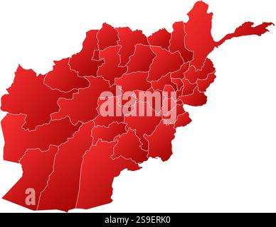 Map of Afghanistan with the provinces, filled with a linear gradient. Stock Vector