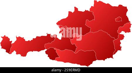 Map of Austria with the provinces, filled with a linear gradient. Stock Vector