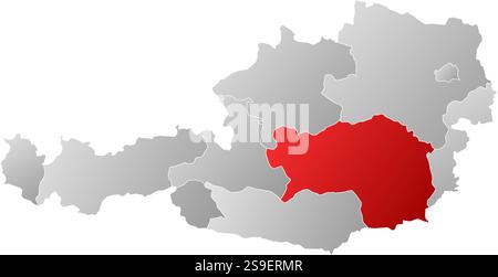 Map of Austria with the provinces, filled with a linear gradient, Styria is highlighted. Stock Vector