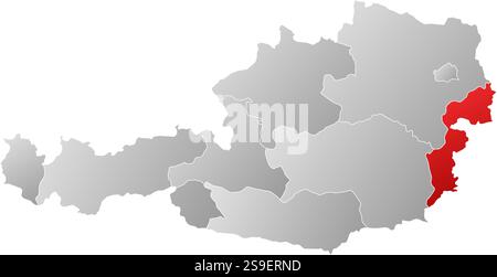 Map of Austria with the provinces, filled with a linear gradient, Burgenland is highlighted. Stock Vector