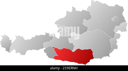 Map of Austria with the provinces, filled with a linear gradient, Carinthia is highlighted. Stock Vector