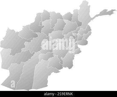 Map of Afghanistan with the provinces, filled with a linear gradient. Stock Vector