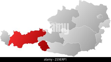 Map of Austria with the provinces, filled with a linear gradient, Tyrol is highlighted. Stock Vector