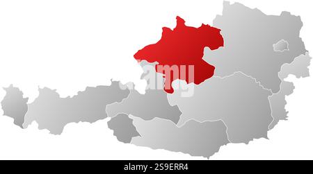 Map of Austria with the provinces, filled with a linear gradient, Upper Austria is highlighted. Stock Vector