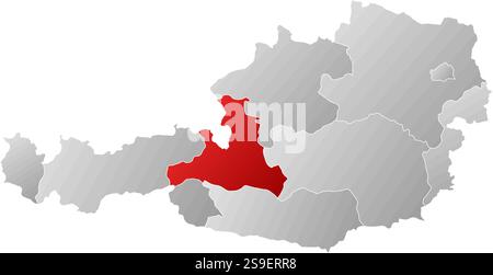 Map of Austria with the provinces, filled with a linear gradient, Salzburg is highlighted. Stock Vector