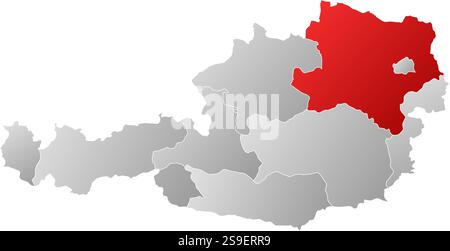 Map of Austria with the provinces, filled with a linear gradient, Lower Austria is highlighted. Stock Vector