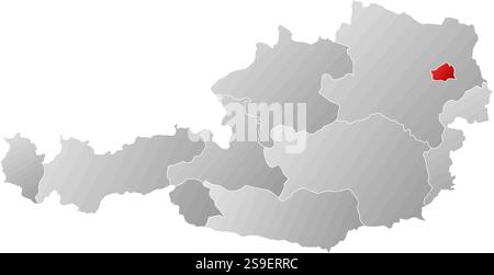 Map of Austria with the provinces, filled with a linear gradient, Vienna is highlighted. Stock Vector