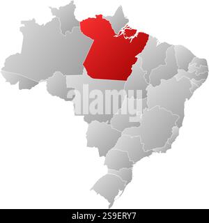 Map of Brazil with the provinces, filled with a linear gradient, Pará is highlighted. Stock Vector